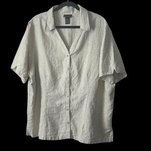 Lane‎ Bryant 100% Linen Short Sleeve V Neck Button Up Shirt Plus Sz 22/24 Beige